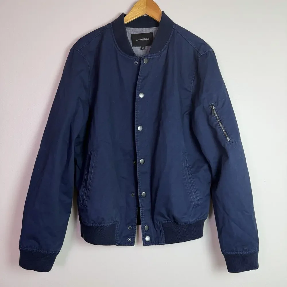 Banana Republic Bomber Jacket Men's M Blue Snap Front Minimalist Casual Flight